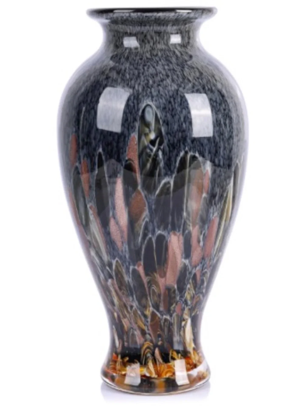 New Stunning Hand-Blown Art Glass Vase Charcoal Amber Black Tortoiseshell Shell